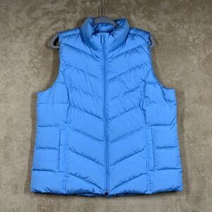 Lands End Womens Down Full Zip Quilted Puffer Vest‎ sz XL Blue Outdoor Hiking